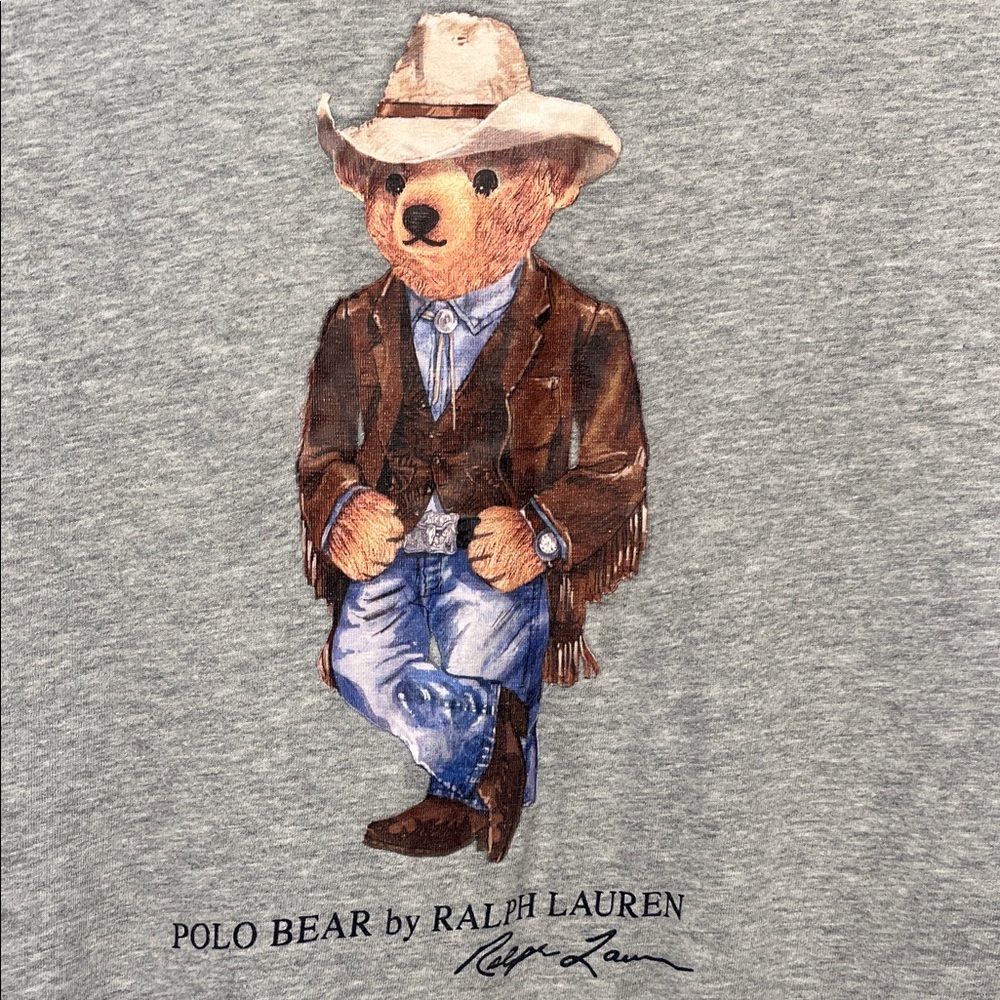 Ralph Lauren Cowboy Polo Bear Tee in Gray